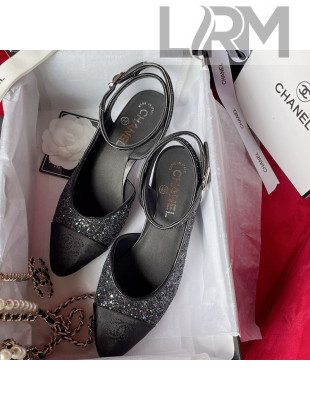 Chanel Glitter Open Shoes Pumps G37594 Black 2021