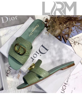 Dior 30 MONTAIGNE Mule Flat Sandals in Crocodile Pattern Calfskin Light Green 2020