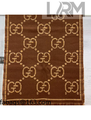 Gucci GG Wool Scarf 180x47cm Coffee Brown 2021 21100730