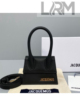 Jacquemus Le Chiquito Mini Top Handle Bag in Palm-Grained Leather Black 2021