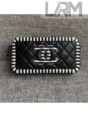 Chanel Vanity Grained Calfskin Clutch with Chain A84450 Black/White 2019