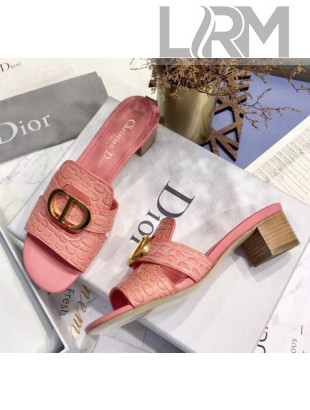Dior 30 MONTAIGNE Heeled Slide Sandals in Crocodile Pattern Calfskin Pink 2020