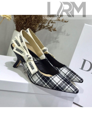 Dior J'Adior Mid-Heel Slingback Pump in Grey Tartan Fabric 2019