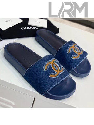 Chanel Denim Mules Sandals Deep Blue 2020