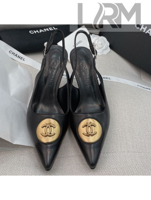 Chanel Vintage Lambskin Slingback Pumps 8cm Black 2021 01