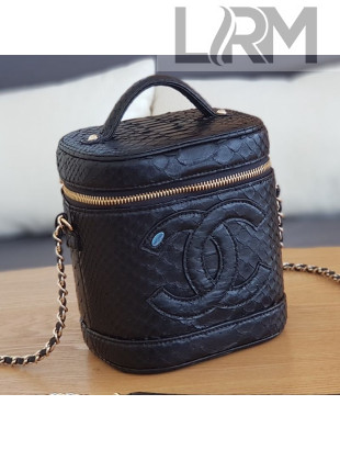 Chanel Snakeskin Leather Vanity Case Top Handle Bag AS0323 Black 2019