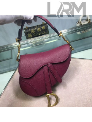 Dior Mini Saddle Bag in Grained Calfskin Leather Burgundy 2019