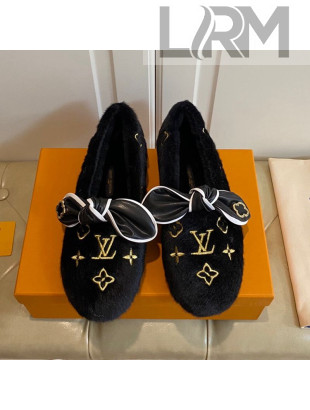 Louis Vuitton Homey Monogram Embroidered Wool Flat Loafers with Twist Bow Black/Gold 2020