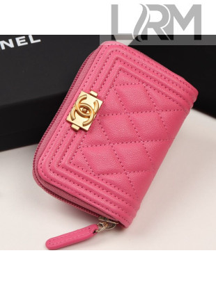 Chanel Quilted Grained Leather Boy Zipped Coin Purse A80602 Dark Pink 2019