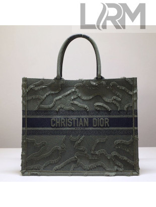 Dior Book Tote Camouflage Embroidered Canvas Bag Green 2019