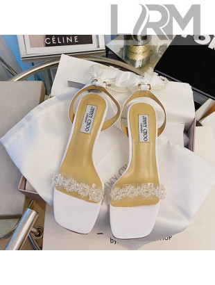 Jimmy Choo Crystal Sandals with Pearl and Silk Strap 6.5cm White 2021