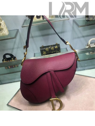 Dior Medium Saddle Bag in Grained Calfskin Leather Burgundy 2019