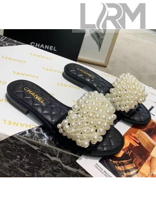 Chanel Calfskin & Pearls Mules Sandals Black 2020