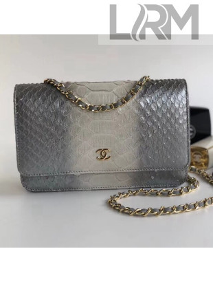 Chanel Python Leather Wallet On Chain WOC Bag Metallic/Grey 2018