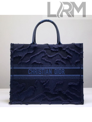 Dior Book Tote Camouflage Embroidered Canvas Bag Blue 2019