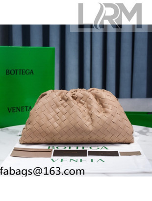 Bottega Veneta The Large Pouch Clutch in Woven Lambskin Almond Beige 2021 22