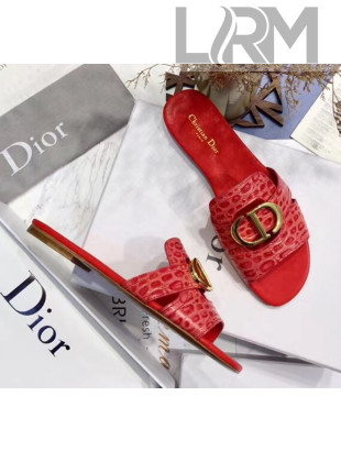 Dior 30 MONTAIGNE Mule Flat Sandals in Crocodile Pattern Calfskin Red 2020