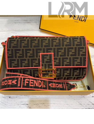 Fendi FF Fabric Large Baguette Flap Bag Brown/Pink 2019