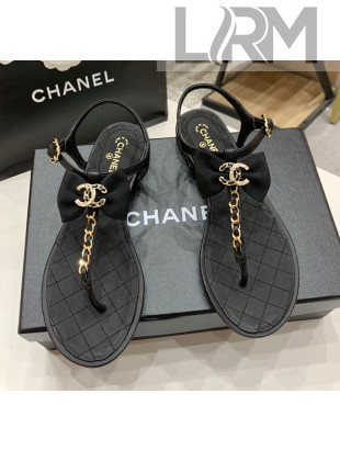 Chanel Lambskin Flat Sandals With Bowknot Black 2021