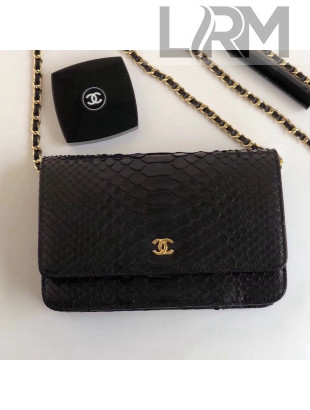 Chanel Python Leather Wallet On Chain WOC Bag Black 2018