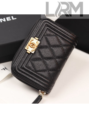 Chanel Quilted Grained Leather Boy Zipped Coin Purse A80602 Black 2019