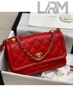 Chanel Quilted Lambskin Large Flap Bag with Metal Button AS2056 Red 2020