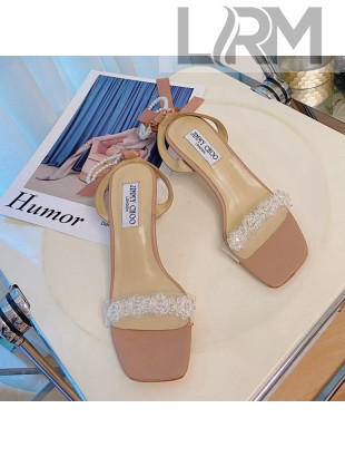Jimmy Choo Crystal Sandals with Pearl and Silk Strap 6.5cm Brown 2021