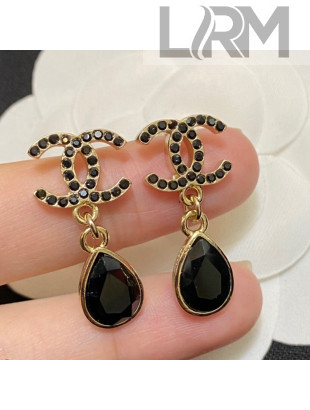 Chanel Crystal CC Short Earrings Black 2021 110906