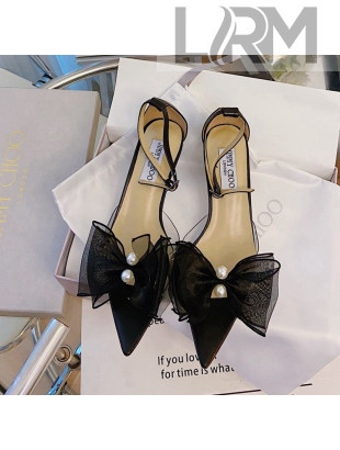 Jimmy Choo Pearl Bow Pointed Sandals 4.5cm Black 2021