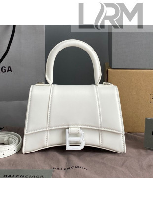Balenciaga Hourglass Mini Top Handle Bag in Shiny Box Calfskin All White 2021