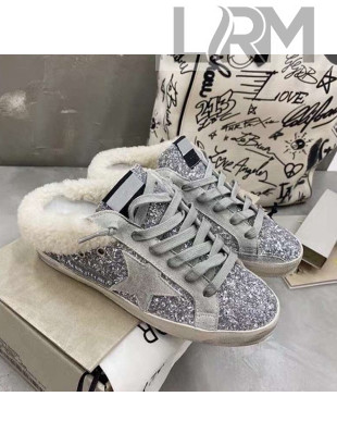 Golden Goose GGDB Super-Star Sequins and Shearling Sneakers Mules Silver 2021