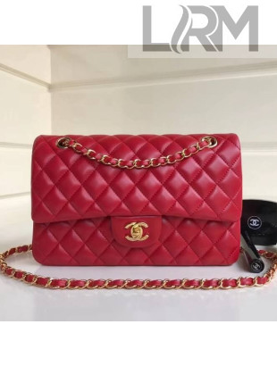 Chanel Lambskin Medium Classic Flap Bag A1112 Red