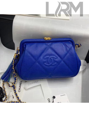 Chanel Quilted Lizard Embossed Calfskin Evening Clutch with Chain AS8422 Blue 2020