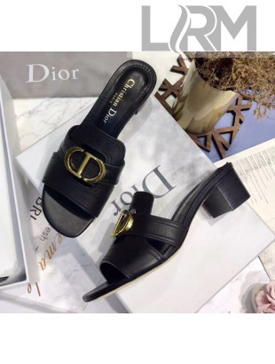 Dior 30 MONTAIGNE Heeled Slide Sandals In Smooth Calfskin Black 2020