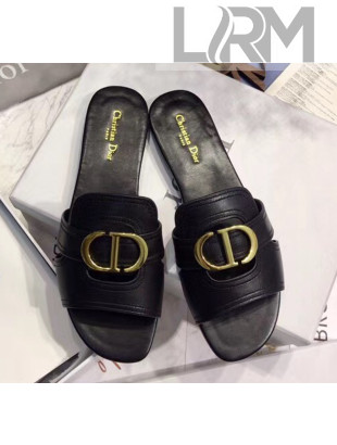 Dior 30 MONTAIGNE Mule Flat Sandals In Smooth Calfskin Black 2020
