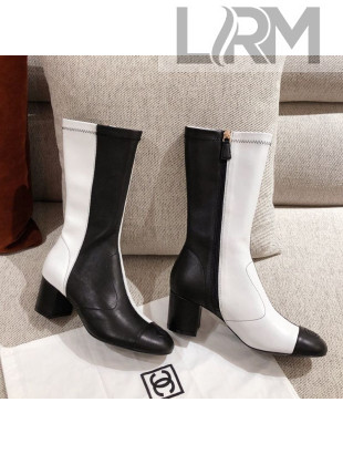 Chanel Heel High Boots in Black and White Patchwork Lambskin 2020