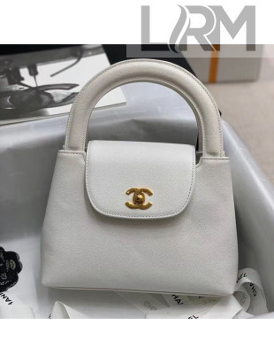 Chanel Vintage Grained Leather Top Handle Bag White 2020