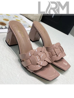 Saint Laurent Patent Leather Slide Sandal With 6.5cm Heel Nude Pink 2020