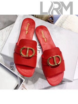 Dior 30 MONTAIGNE Mule Flat Sandals In Smooth Calfskin Red 2020