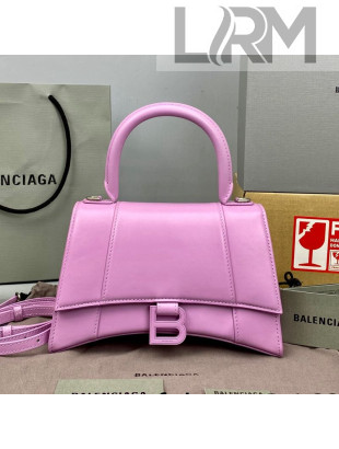 Balenciaga Hourglass Small Top Handle Bag in Shiny Box Calfskin All Lilac Pink 2021