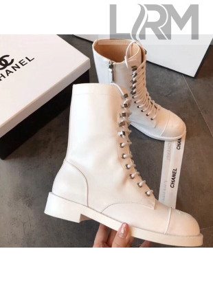 Chanel Calfskin Flat Lace up Mid-Shaft  Boot White 2019  