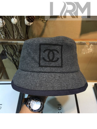 Chanel Wool Frame CC Bucket Hat Gray 2020