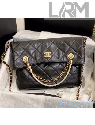 Chanel Quilted Calfskin Shopping Bag with Crystal Pearls AS2213 Black 2020