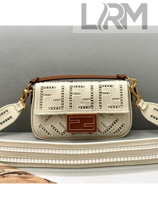 Fendi Baguette Mini Bag with FF embroidery White 2021 8372S