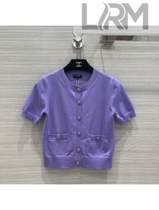 Chanel Knit Short Cardigan Purple 2022 031212