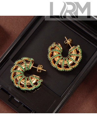 Bottega Veneta Crystal Hoop Earrings Green 2021 110892