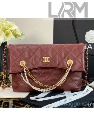 Chanel Quilted Calfskin Shopping Bag with Crystal Pearls AS2213 Burgundy 2020