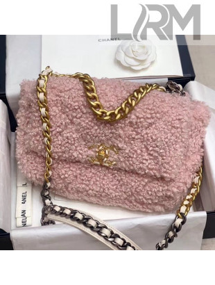 Chanel 19 Shearling Sheepskin Large Flap Bag AS1161 Light Pink 2020
