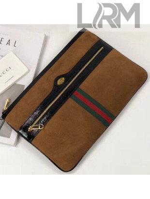 Gucci Ophidia Suede and Patent Leather Pouch 157551 Brown 2018 