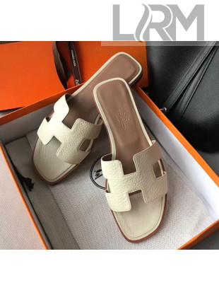 Hermes Oran H Flat Slipper Sandals in Togo Grainy Calfskin Off-White 2021(Handmade)